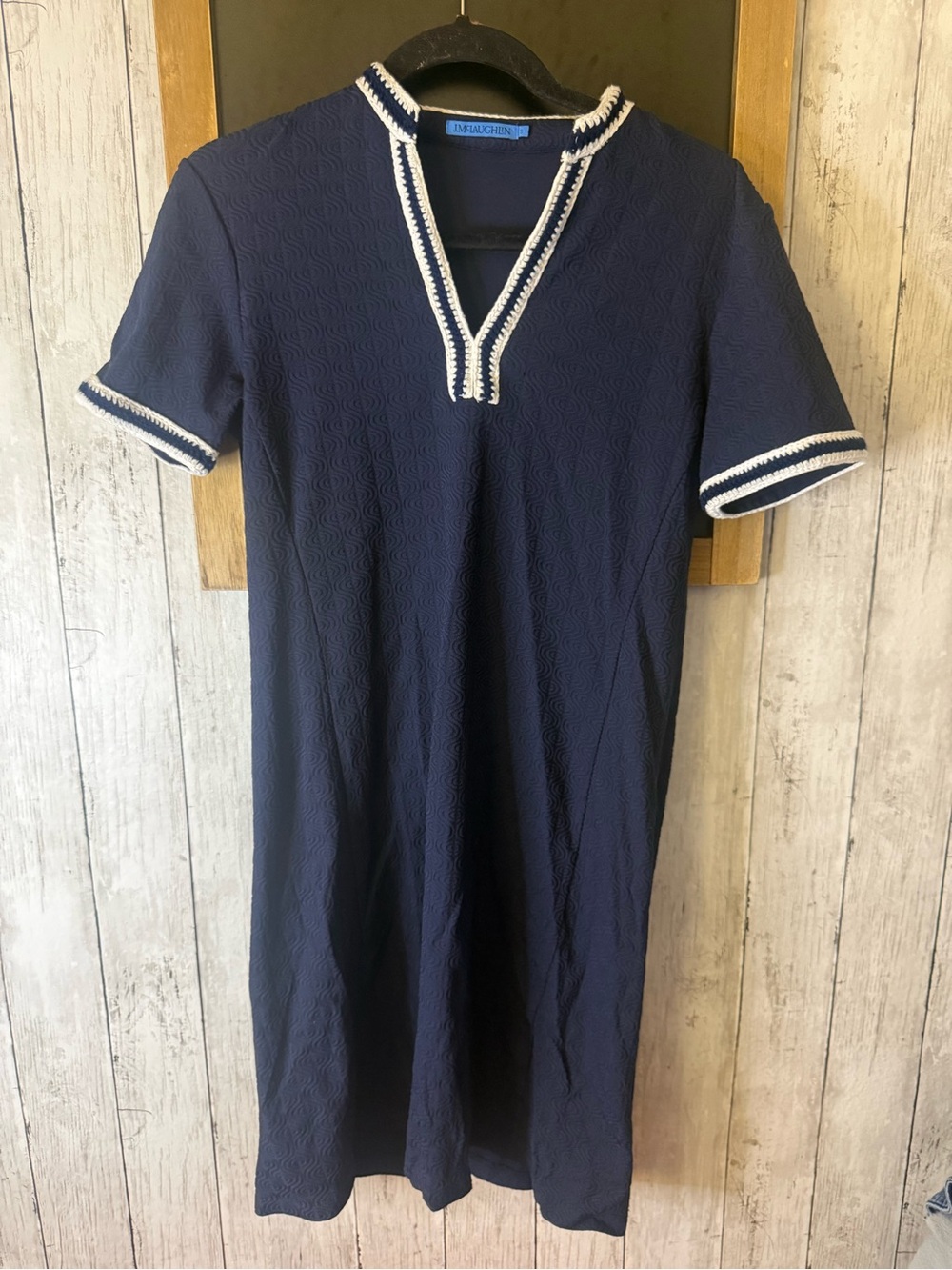 J Mclaughlin Women Tennis Dress S Navy Blue Short Sleeve V Neck Comfort Wear
